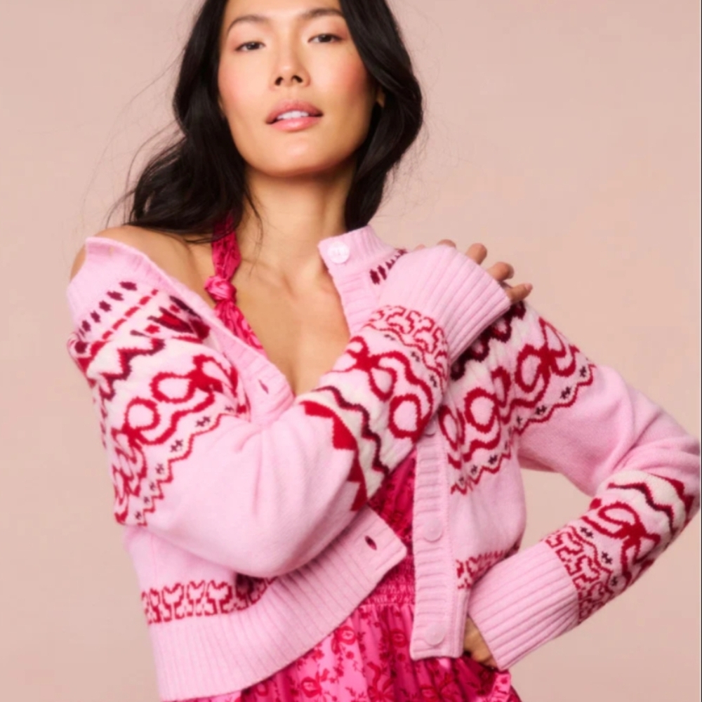 House Of Harlow 1960 Pink Fair Isle Cardigan Sweater Size 2X New Without Tags